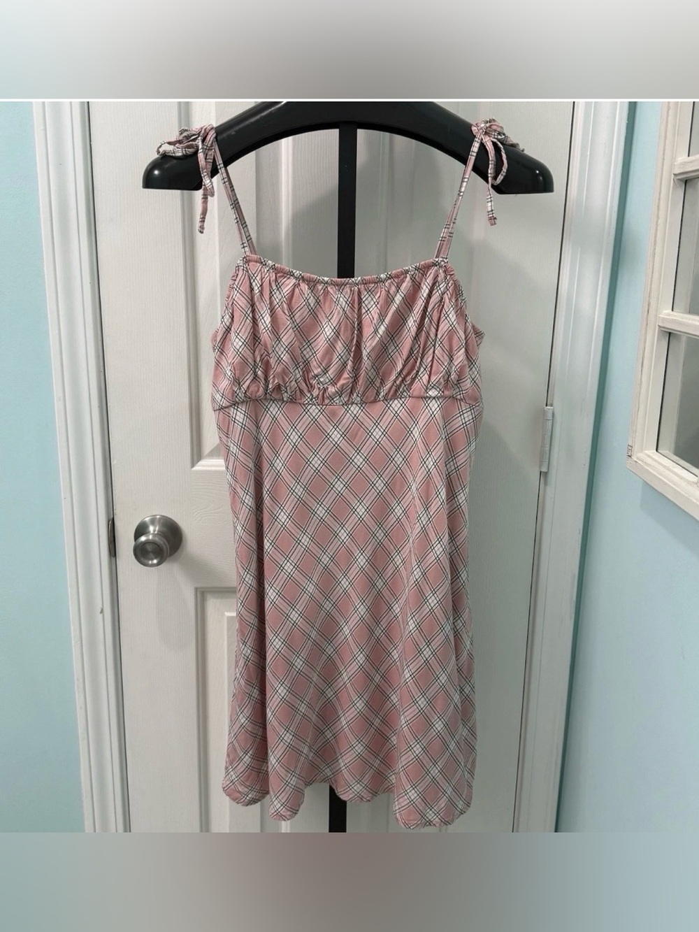 Hollister Women's Size Large Pink Plaid Lined Spaghetti Strap Dress Y2K Style